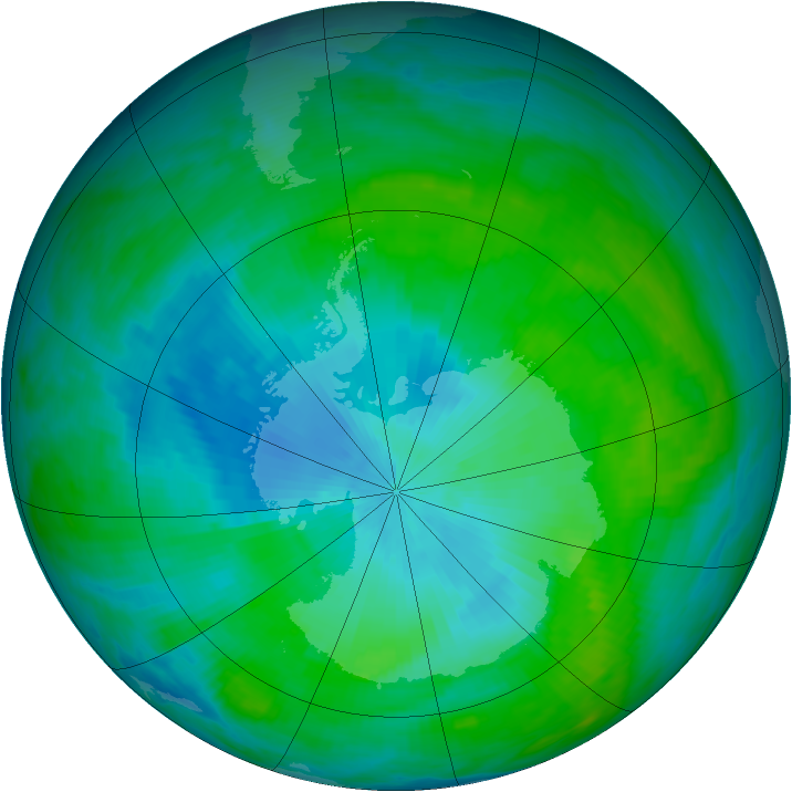 Antarctic ozone map for 14 February 1992